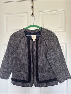 J. Crew Navy and White Tweed Collarless Blazer